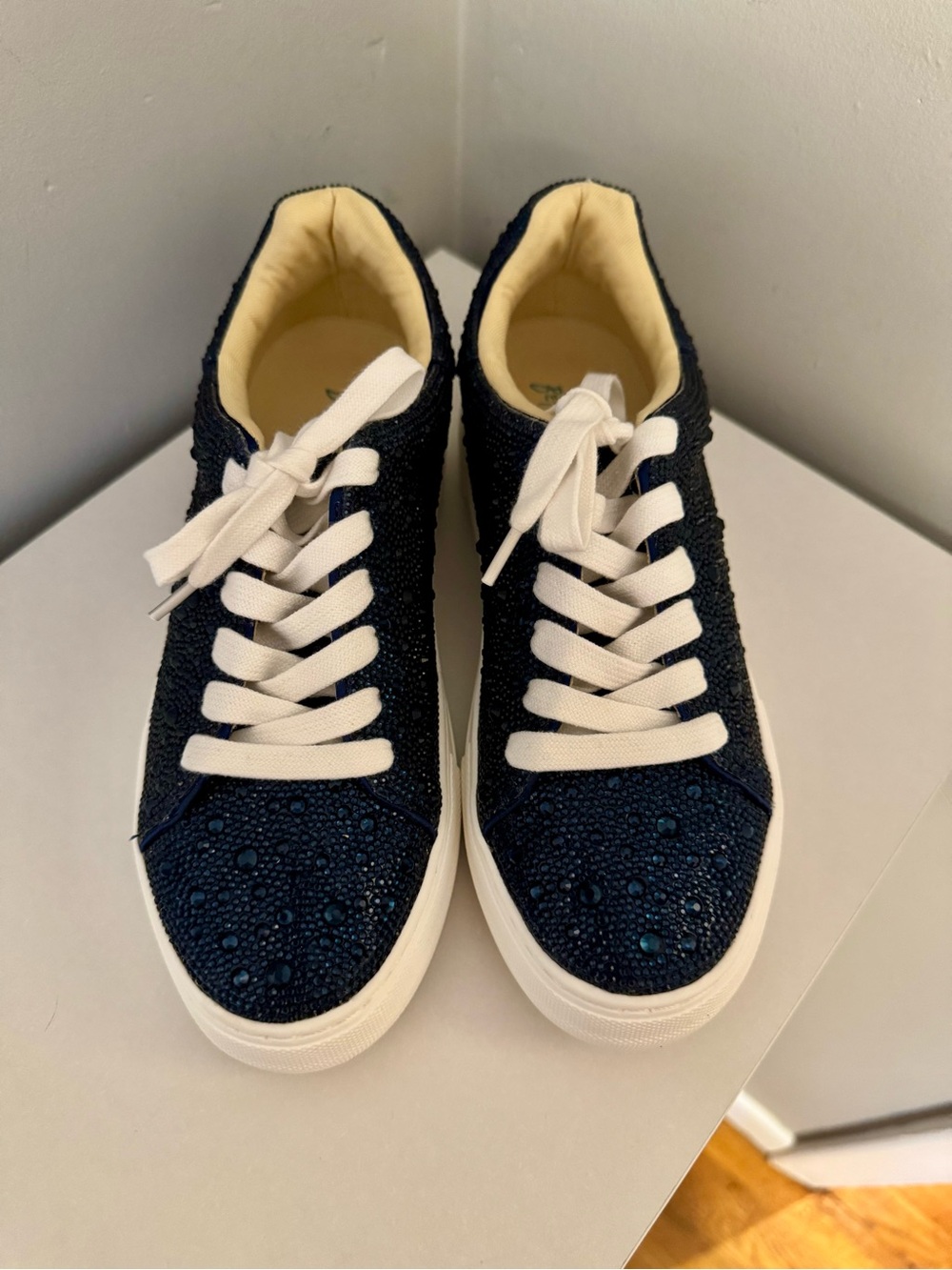 Betsey Johnson "Sidny" Navy Blue Rhinestone Platform Sneakers (Sz 6.5) NWOB